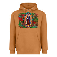 Meerkat Mexican Flag Lady Of Guadalupe Distressed Backgrou Heavyweight Hoodie - RanaPortraitStore