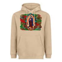 Mushroom Mexican Flag Lady Of Guadalupe Distressed Backgrou Heavyweight Hoodie - RanaPortraitStore