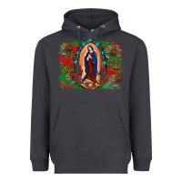 Smoke Mexican Flag Lady Of Guadalupe Distressed Backgrou Heavyweight Hoodie - RanaPortraitStore