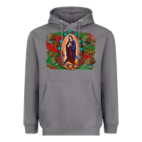 Storm Mexican Flag Lady Of Guadalupe Distressed Backgrou Heavyweight Hoodie - RanaPortraitStore