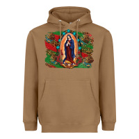 Toasted Coconut Mexican Flag Lady Of Guadalupe Distressed Backgrou Heavyweight Hoodie - RanaPortraitStore