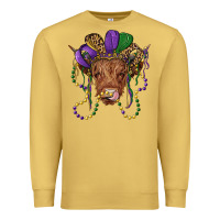 Antique Gold highland cow with mardi gras hat Premium Sweatshirt - RanaPortraitStore