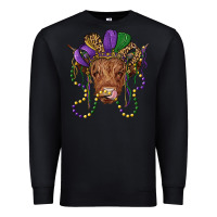 Black highland cow with mardi gras hat Premium Sweatshirt - RanaPortraitStore