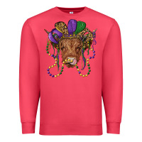 Cardinal highland cow with mardi gras hat Premium Sweatshirt - RanaPortraitStore
