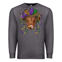 Charcoal Heather highland cow with mardi gras hat Premium Sweatshirt - RanaPortraitStore