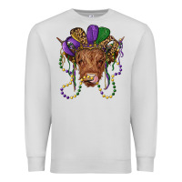 Dove Grey highland cow with mardi gras hat Premium Sweatshirt - RanaPortraitStore