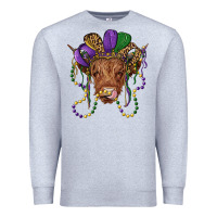Heather Grey highland cow with mardi gras hat Premium Sweatshirt - RanaPortraitStore