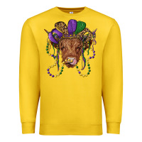 Lemon highland cow with mardi gras hat Premium Sweatshirt - RanaPortraitStore