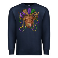 Navy highland cow with mardi gras hat Premium Sweatshirt - RanaPortraitStore