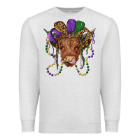 Oatmeal Heather highland cow with mardi gras hat Premium Sweatshirt - RanaPortraitStore