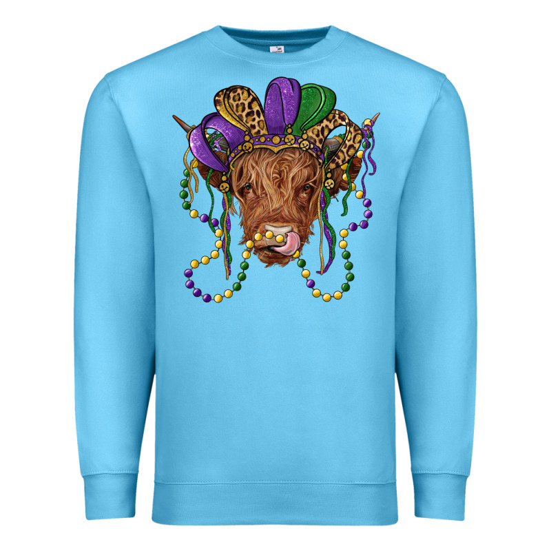 Highland Cow With Mardi Gras Hat Premium Sweatshirt by RanaPortraitStore | Teevron
