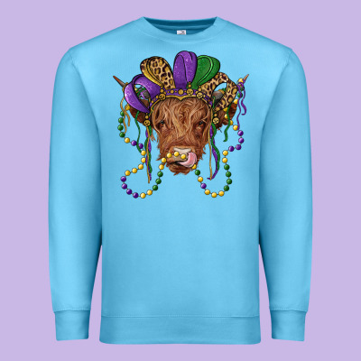 Highland Cow With Mardi Gras Hat Premium Sweatshirt Designed By Ranaportraitstore