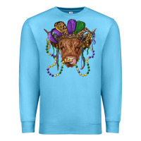 Ocean Blue highland cow with mardi gras hat Premium Sweatshirt - RanaPortraitStore