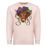 Pale Pink highland cow with mardi gras hat Premium Sweatshirt - RanaPortraitStore