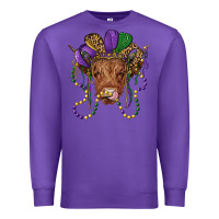 Purple highland cow with mardi gras hat Premium Sweatshirt - RanaPortraitStore