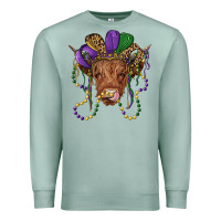 Seafoam highland cow with mardi gras hat Premium Sweatshirt - RanaPortraitStore