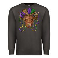 Smoke highland cow with mardi gras hat Premium Sweatshirt - RanaPortraitStore