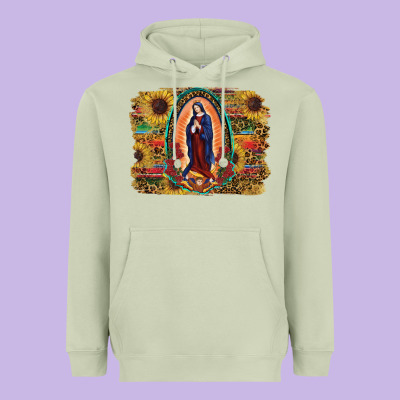 Heavyweight Hoodie Sunflower Lady Of Guadalupe Distressed Background