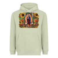 Matcha Sunflower Lady Of Guadalupe Distressed Background Heavyweight Hoodie - RanaPortraitStore