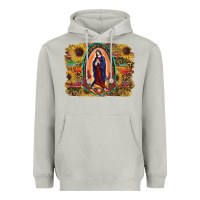 Moon Dust Sunflower Lady Of Guadalupe Distressed Background Heavyweight Hoodie - RanaPortraitStore