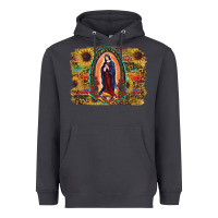 Smoke Sunflower Lady Of Guadalupe Distressed Background Heavyweight Hoodie - RanaPortraitStore