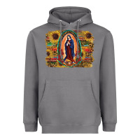 Storm Sunflower Lady Of Guadalupe Distressed Background Heavyweight Hoodie - RanaPortraitStore