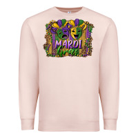 Pale Pink mardi gras mask with leopard background Premium Sweatshirt - RanaPortraitStore