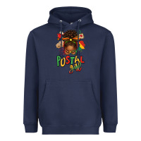 Navy juneteenth afro messy bun postal girl Heavyweight Hoodie - texasbilliewilder