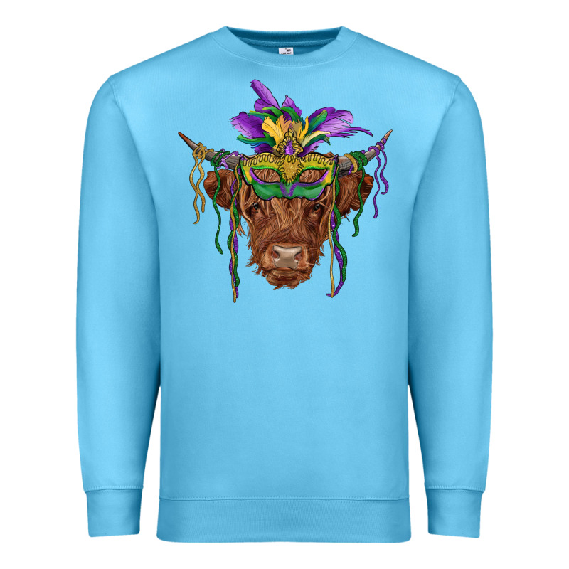 Mardi Gras Mask Highland Cow Premium Sweatshirt by RanaPortraitStore | Teevron