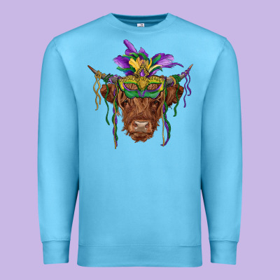 Mardi Gras Mask Highland Cow Premium Sweatshirt Designed By Ranaportraitstore