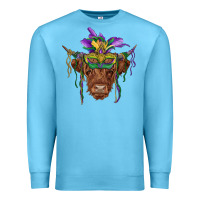 Ocean Blue mardi gras mask highland cow Premium Sweatshirt - RanaPortraitStore