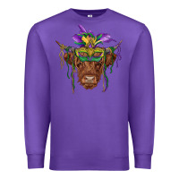 Purple mardi gras mask highland cow Premium Sweatshirt - RanaPortraitStore