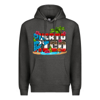 Charcoal Heather puerto rico and flowers with frog Premium Hoodie - AdoDesignShop
