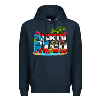 Navy puerto rico and flowers with frog Premium Hoodie - AdoDesignShop