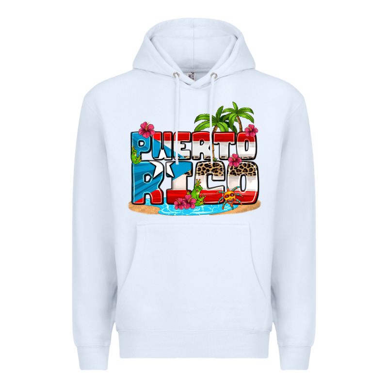 Puerto Rico And Flowers With Frog Premium Hoodie by AdoDesignShop | Teevron