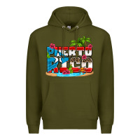 Army Green puerto rico and flowers with frog Premium Hoodie - AdoDesignShop