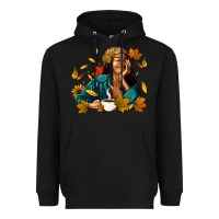 Black Fall afro woman with coffee Heavyweight Hoodie - RanaPortraitStore