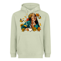 Matcha Fall afro woman with coffee Heavyweight Hoodie - RanaPortraitStore