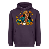 Plum Fall afro woman with coffee Heavyweight Hoodie - RanaPortraitStore