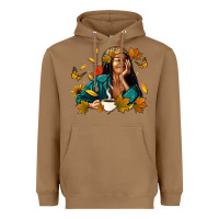 Toasted Coconut Fall afro woman with coffee Heavyweight Hoodie - RanaPortraitStore