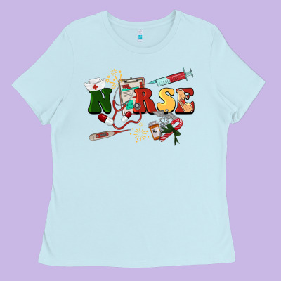 Christmas Nurse Ladies Tee Designed By Barkaloodesign