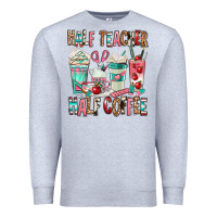 Heather Grey half teacher half coffee Premium Sweatshirt - texasbilliewilder