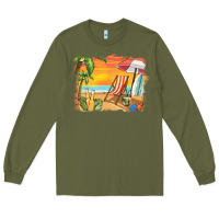 Army Green sunset beach background Long Sleeve Tee - BarkalooDesign