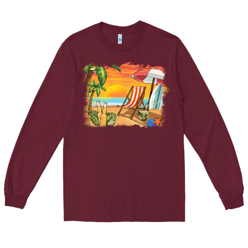 Sunset Beach Background Long Sleeve Tee by BarkalooDesign | Teevron