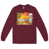 Burgundy sunset beach background Long Sleeve Tee - BarkalooDesign