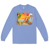 Colony Blue sunset beach background Long Sleeve Tee - BarkalooDesign