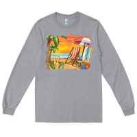 Heather Grey sunset beach background Long Sleeve Tee - BarkalooDesign