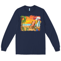 Navy sunset beach background Long Sleeve Tee - BarkalooDesign