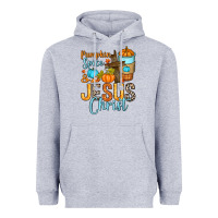 Heather Grey Pumpkin spice and Jesus Christ Heavyweight Hoodie - RanaPortraitStore