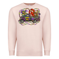 Pale Pink mardi gras truck with mask fleur de lis and crawfish Premium Sweatshirt - RanaPortraitStore